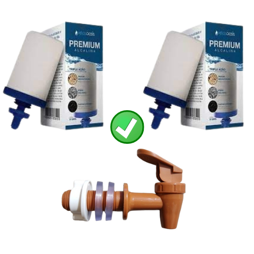 Kit 2 Vela Para Filtro De Barro Tripla Ação Carvão Ativado, Prata Coloidal + 1 Torneira toque Marrom