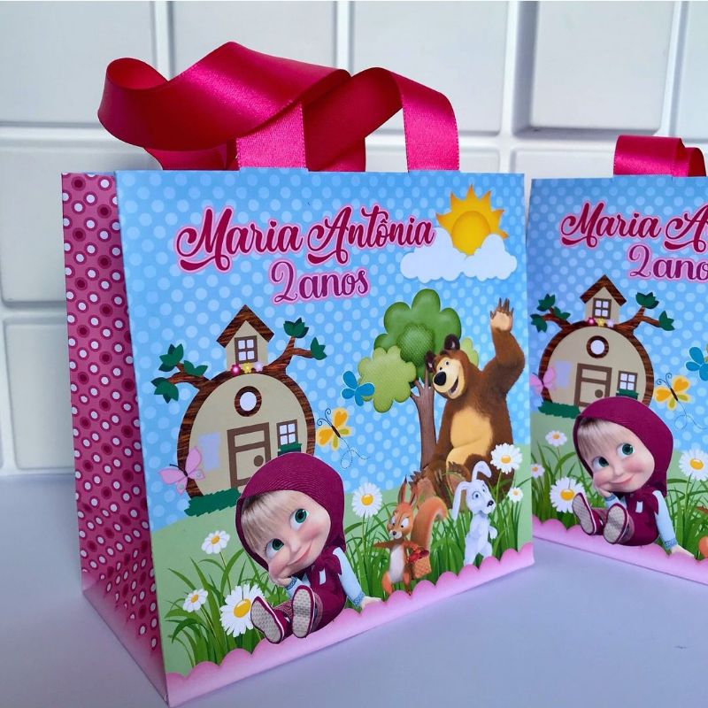 10/20/30 Sacolinhas Personalizadas Masha e o Urso - Sacolinha surpresa Lembrancinha Kit Festa infantil personalizados