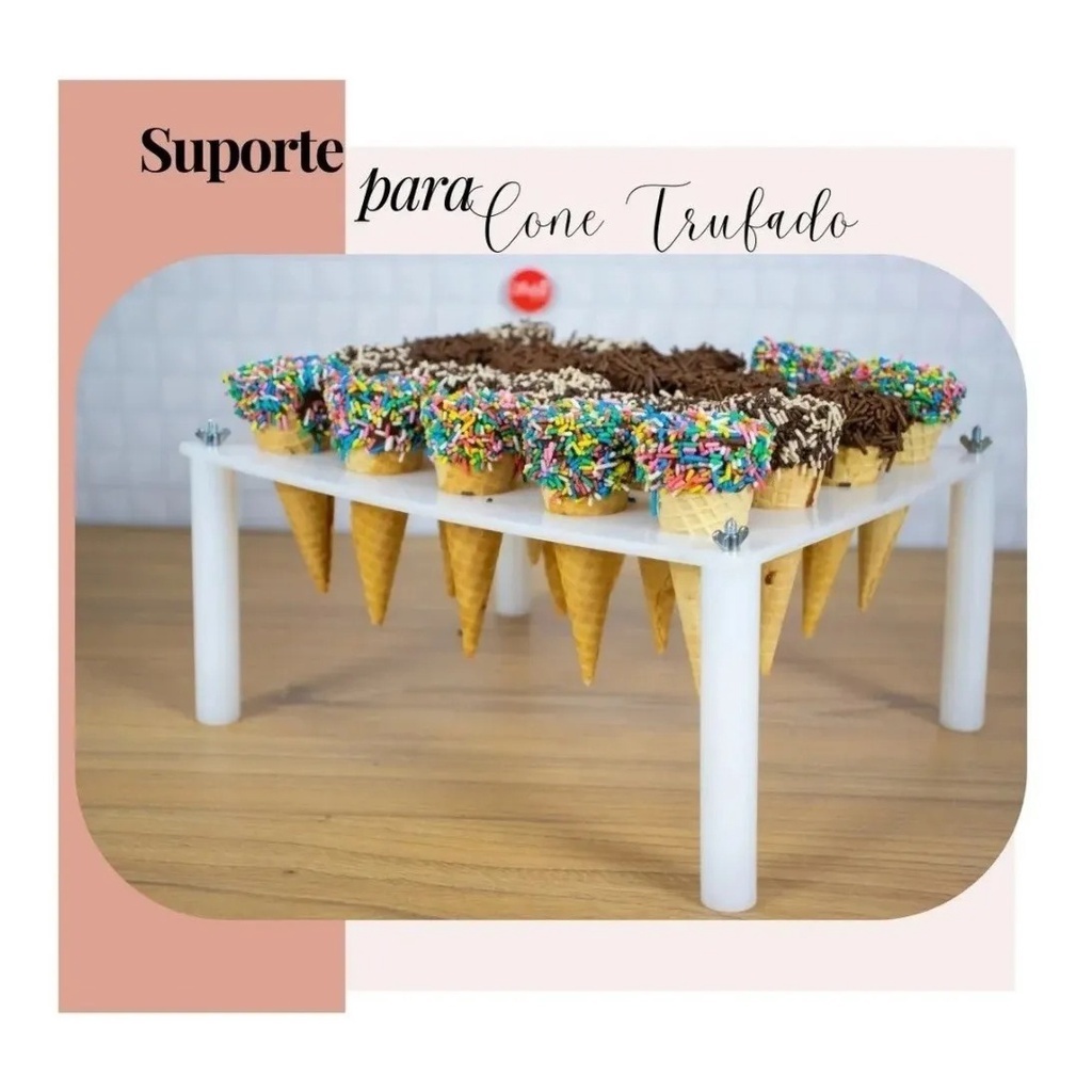 Suporte para Casquinha / Cones trufados / Expositor para Casquinhas, Temakis - 20 furos - Solrac