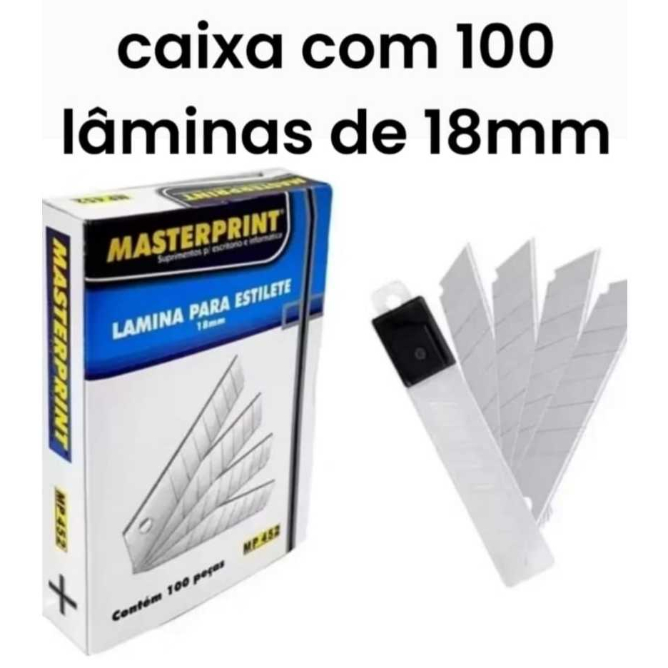 Kit 100 Lâmina Para Estilete 18mm MP 452 Caixa com 100 Laminas Lamina Masterprint