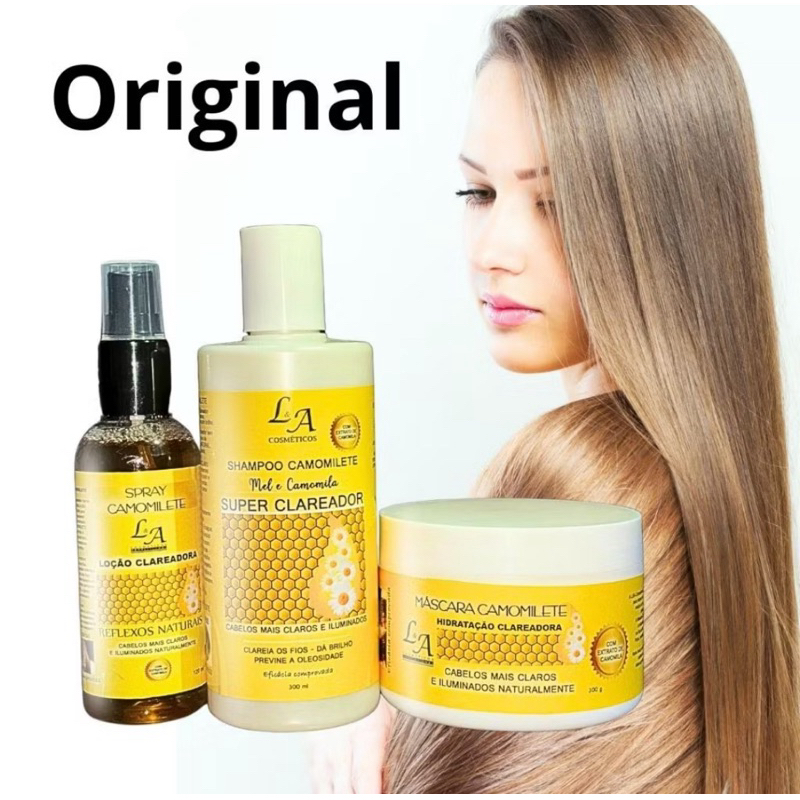 Kit Camomilete Super Clareador Mel e Extrato de Camomila L&A Cosméticos 2x300g 1x120ml em Oferta na Shopee