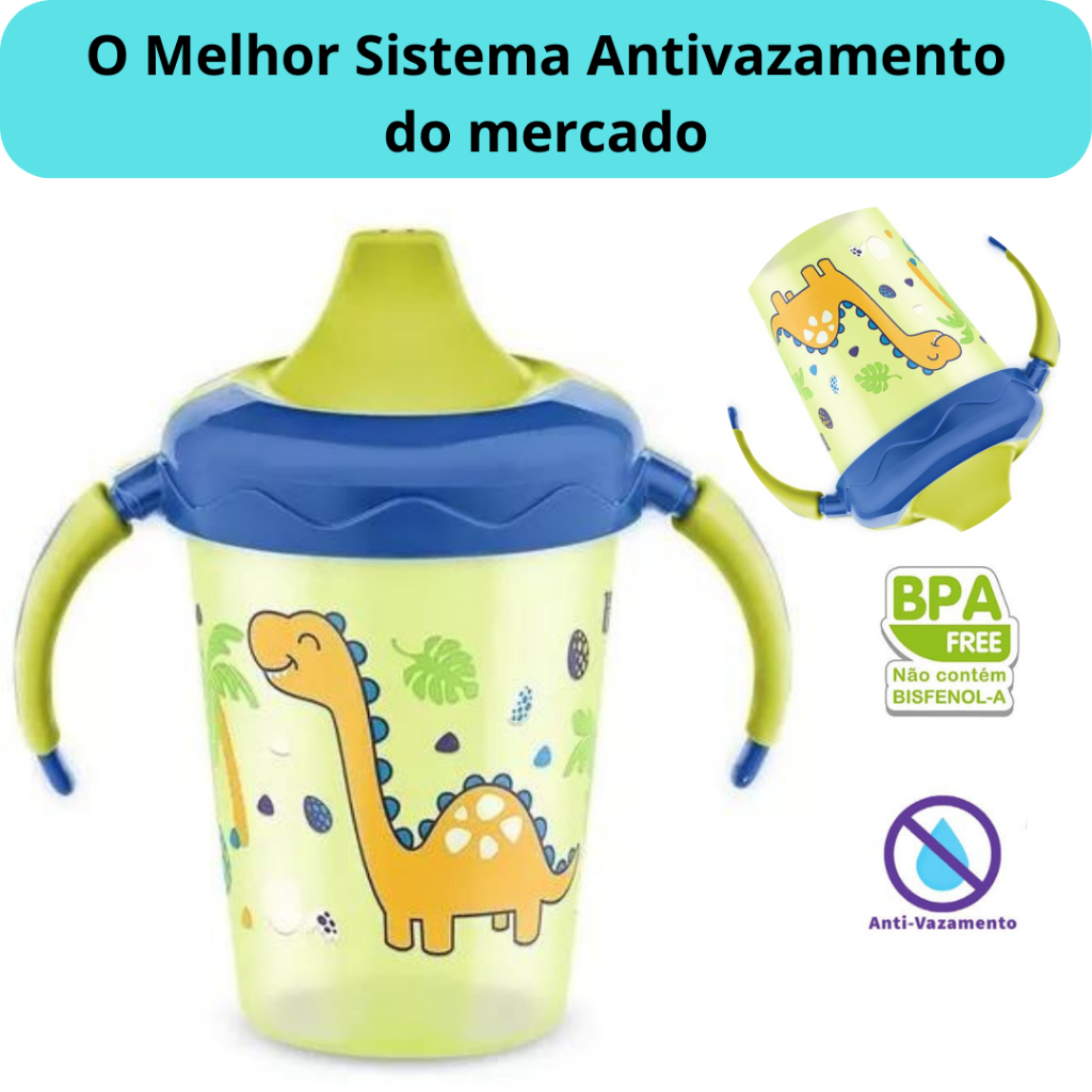 Copo Antivazamento Caneca Antivazamento Infantil Treinamento Aprendizado Lillo Magia Dino 207 ml