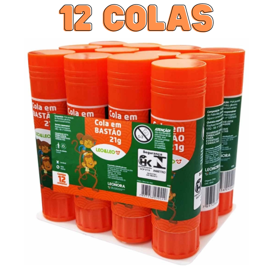 Cola escolar em bastão 21g/kit com 12 unidades-LEOLEO -Leonora em Oferta na Shopee