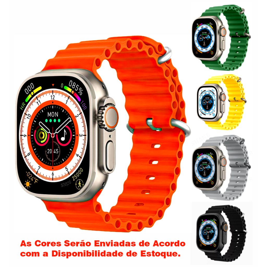 Relógio Inteligente Smartwatch Ultra Bluetooth Gps NFC Monitor Passos Atende Ligação Carrega Indução
