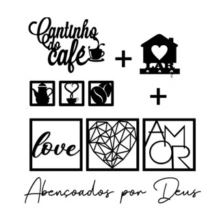 Kit 6 Placas Decorativas + 2 Letreiros Cantinho do Café e Abençoados Por Deus + Porta Chaves Lar em Oferta na Shopee