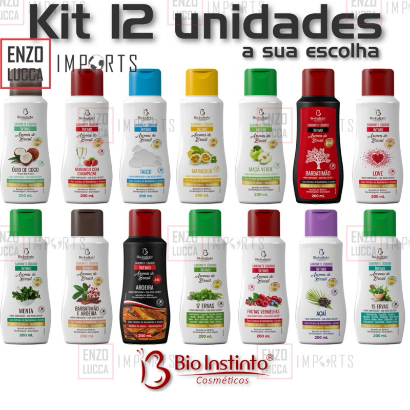 Kit 12 Sabonete Misto Liquido Intimo Aromas Do Brasil 200ml - Bio Instinto