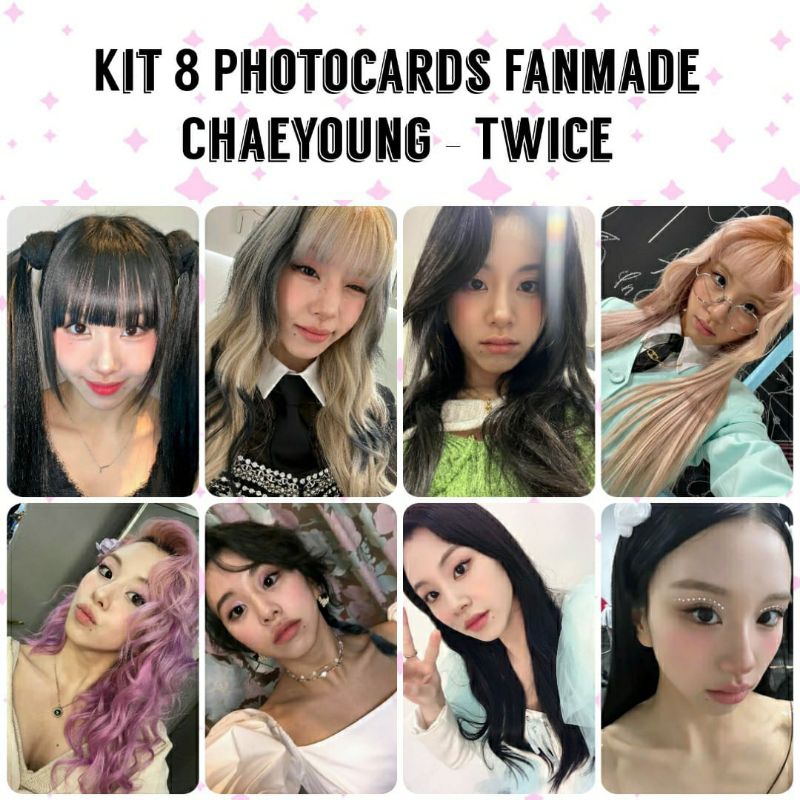 Kit 8 Photocards Fanmade Chaeyoung Twice - Kpop - Frente e Verso - Plastificado