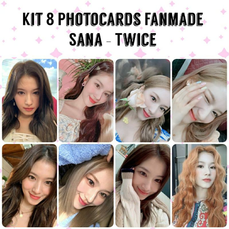 Kit 8 Photocards Fanmade Sana Twice - Kpop - Frente e Verso - Plastificado