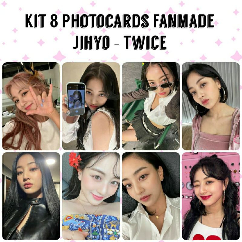 Kit 8 Photocards Fanmade Jihyo Twice - Kpop - Frente e Verso - Plastificado
