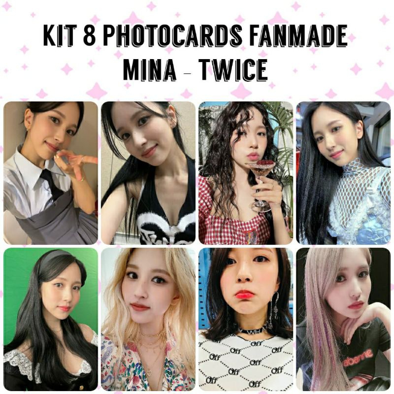 Kit 8 Photocards Fanmade Mina Twice - Kpop - Frente e Verso - Plastificado