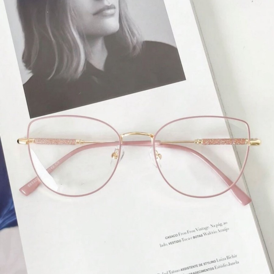 OCULOS DE ARMACAO GATINHA FEMININO METAL MODA 7140