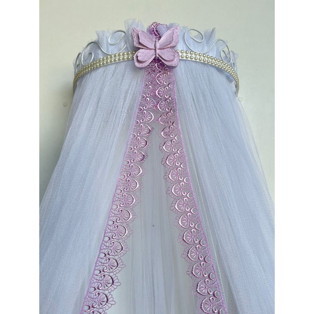 Dossel Borboleta Lilás e Mosquiteiro com Renda Lilás Berço Americano Bebê