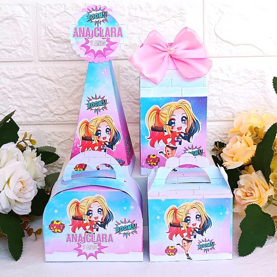 PEGUE E MONTE  Kit Festa Lembrancinhas Arlequina Caixas Personalizadas para Festa De Aniversário