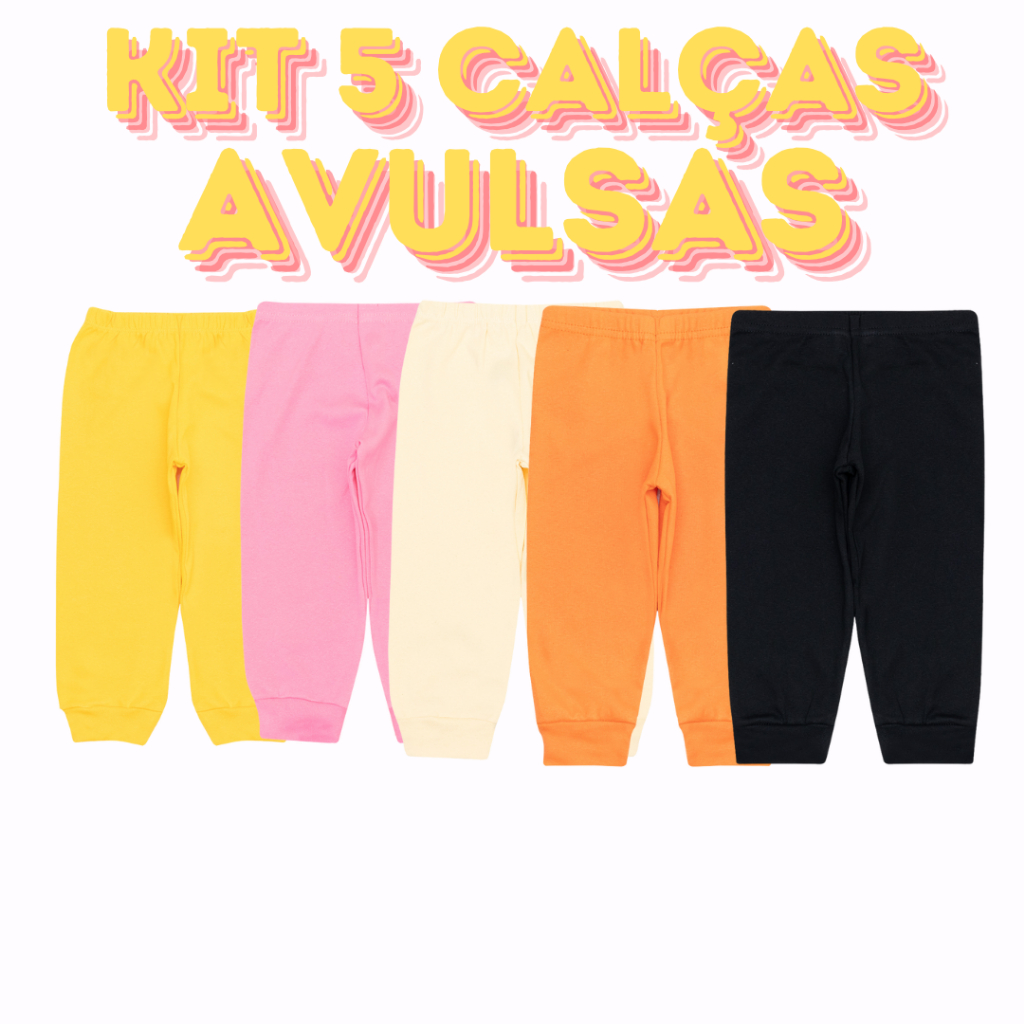 Kit 5 Calça Mijão Culote Em Algodão Cor Sortido Menino Menina