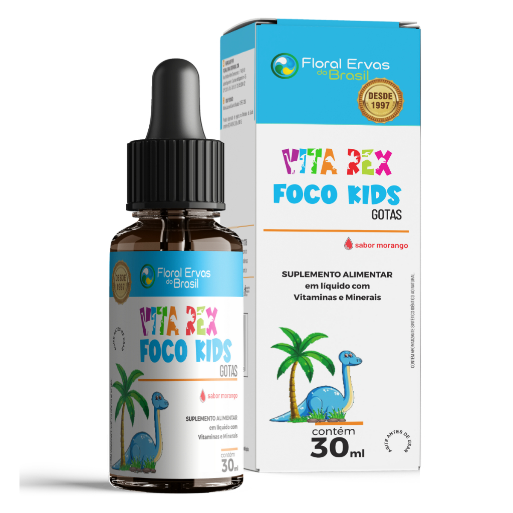 Vitamina Infantil Foco Kids Com B1 B12 Magnésio Selenio Zinco Gotas Sabor Morango