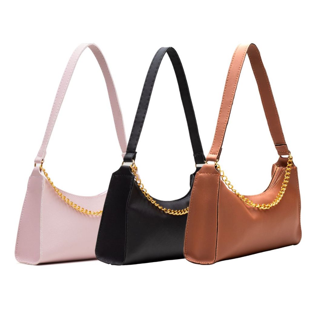 Kit Bolsas Femininas 3 Baguetes Lisas Pequenas Correntes de Ombro e de Mão