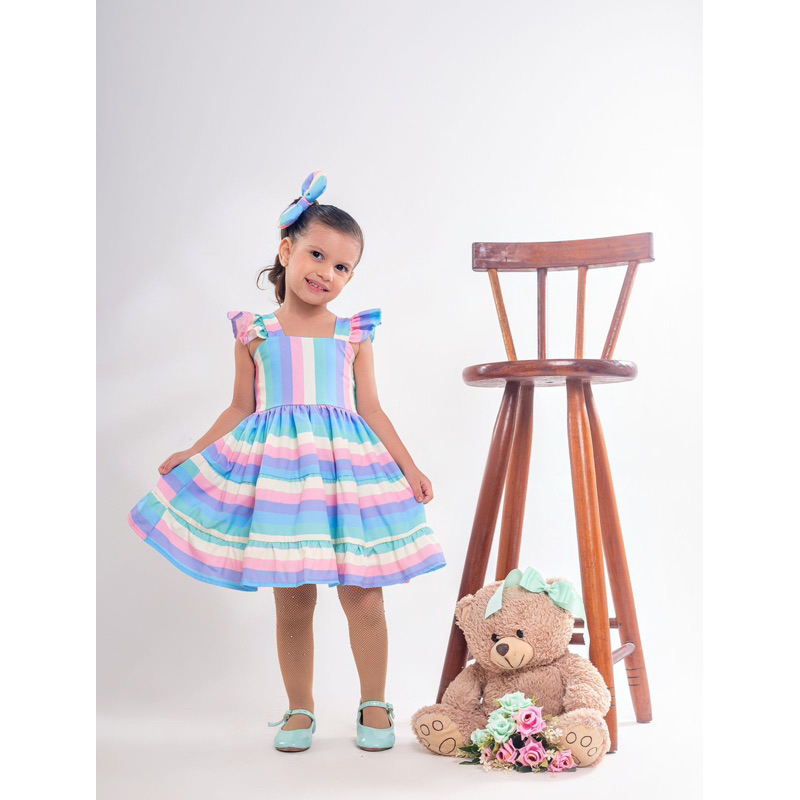 Vestido infantil Candy color arco-íris unicórnio fantasia colorido em Oferta na Shopee