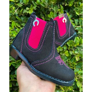 Bota Botina Country Preta Rodeio menina Feminino Infantil BOIADEIRA 100%Couro!!! em Oferta na Shopee