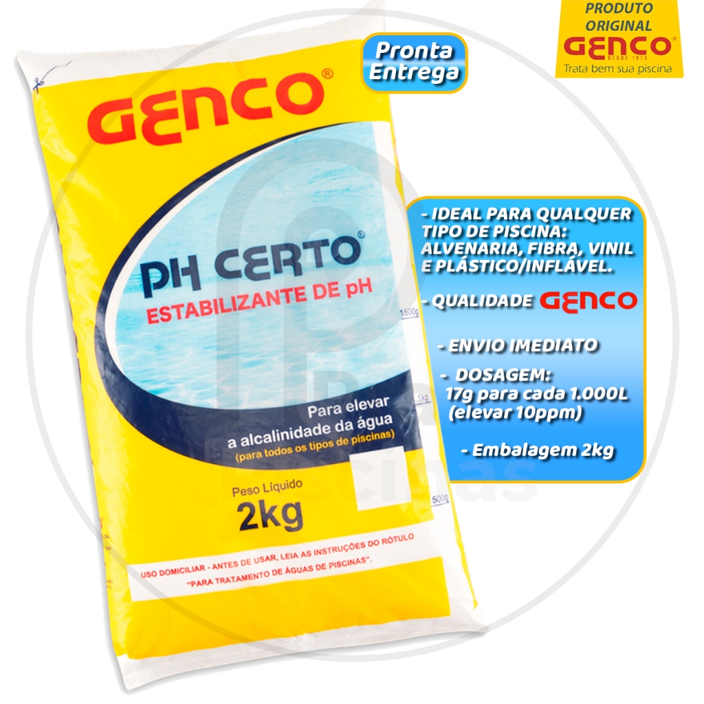 Elevador De Alcalinidade Ph Certo Alcalinizante Genco Para Piscinas 2kg