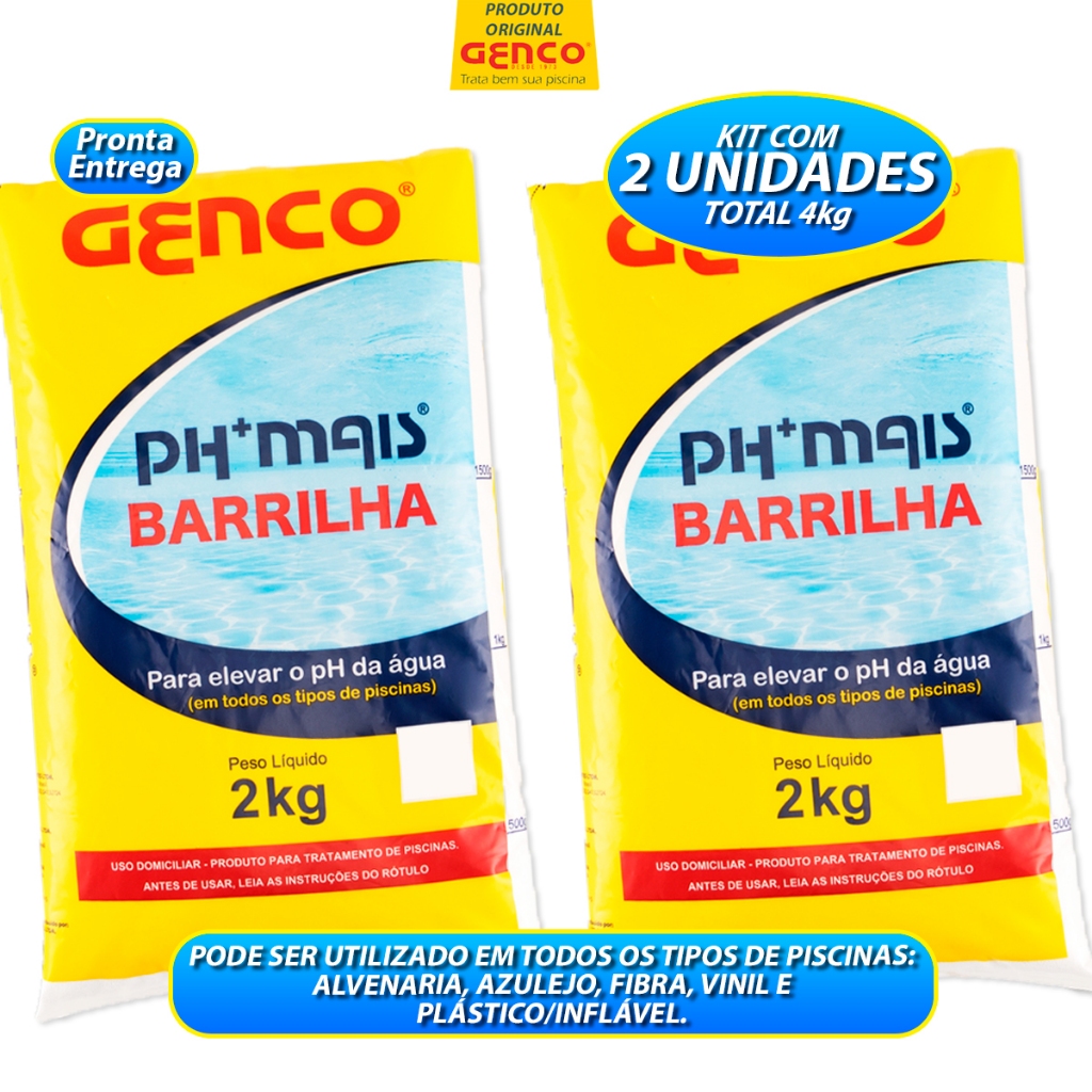 Kit 2 Elevador de Ph Barrilha Genco Ph Mais Granulado Para Piscinas