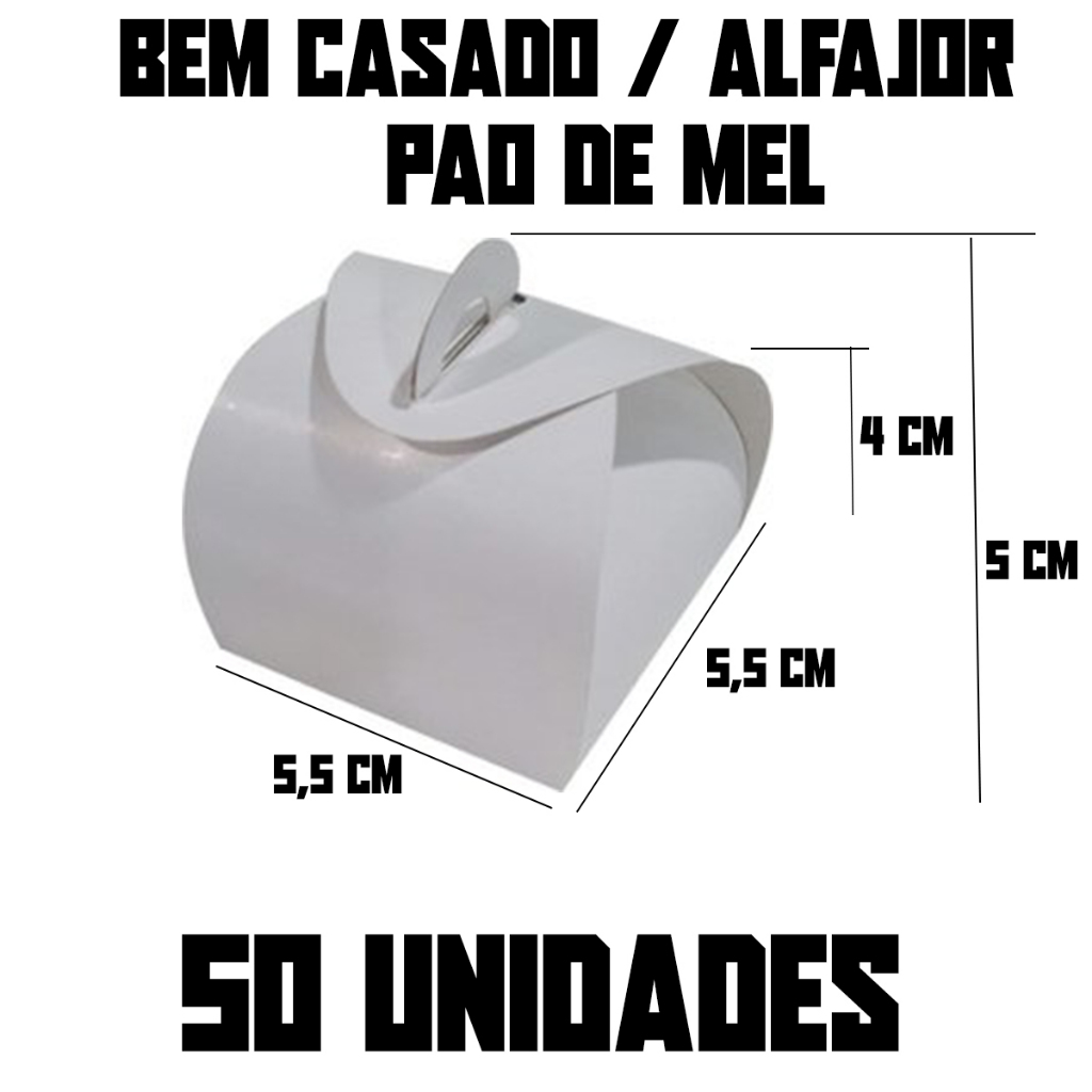 50 Caixas Caixinhas Embalagem Para Bem Casado / Alfajor / Pão de Mel / Docinhos 5,5cm x 5,5cm x 4cm x 5cm Branco / Kraft