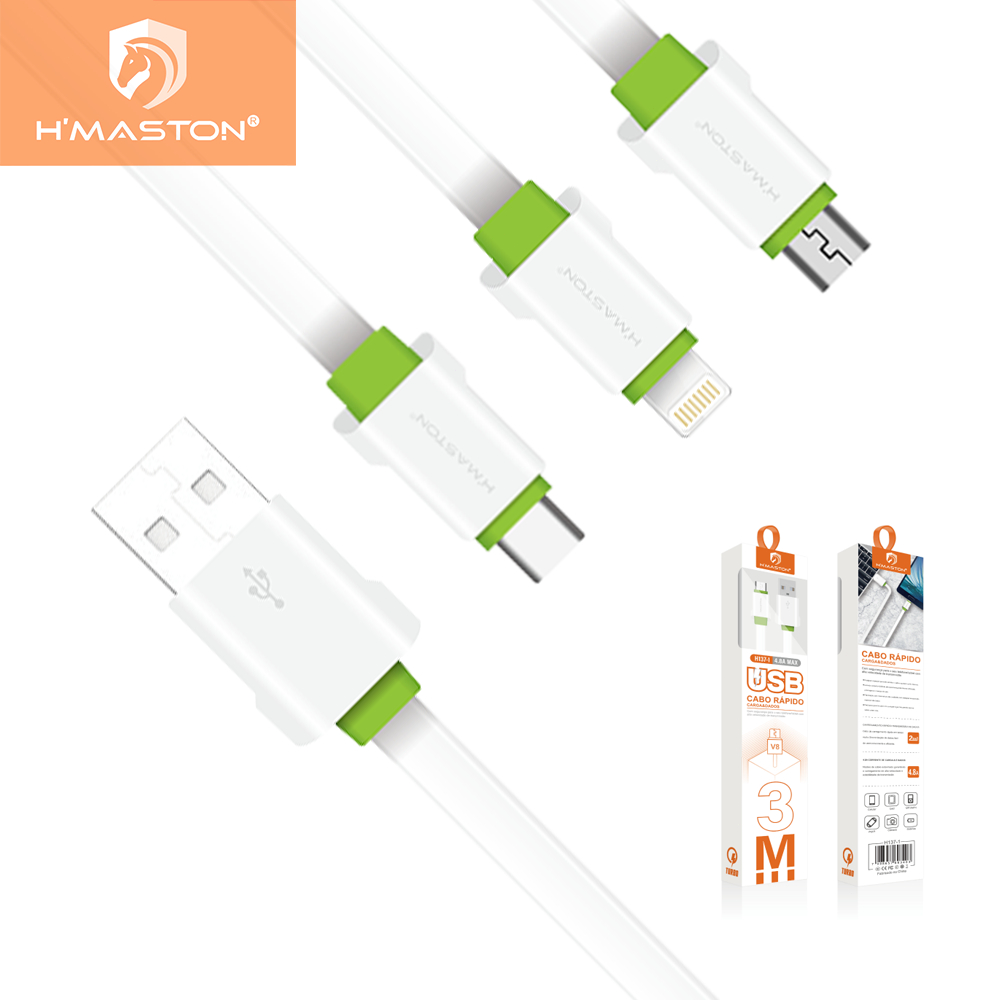 H'maston H137/136 Cabo De Carga Super Rápida Cabo entrada V8 USB Tipo C IOS  3 Metros/2 Metros em Oferta na Shopee