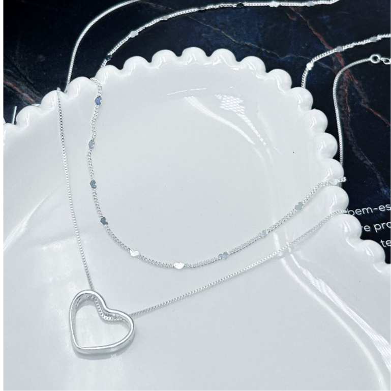 KIT 2 Choker Colar com detalhe de coração + Colar Coração Vazado Feminino em banhado a  Prata 925 - tipo Tyfanny em Oferta na Shopee