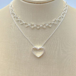 KIT 2 Choker Colar a Elo de Coraçã + Colar Coração Vazado em banhado a  Prata 925 - tipo Tyfanny