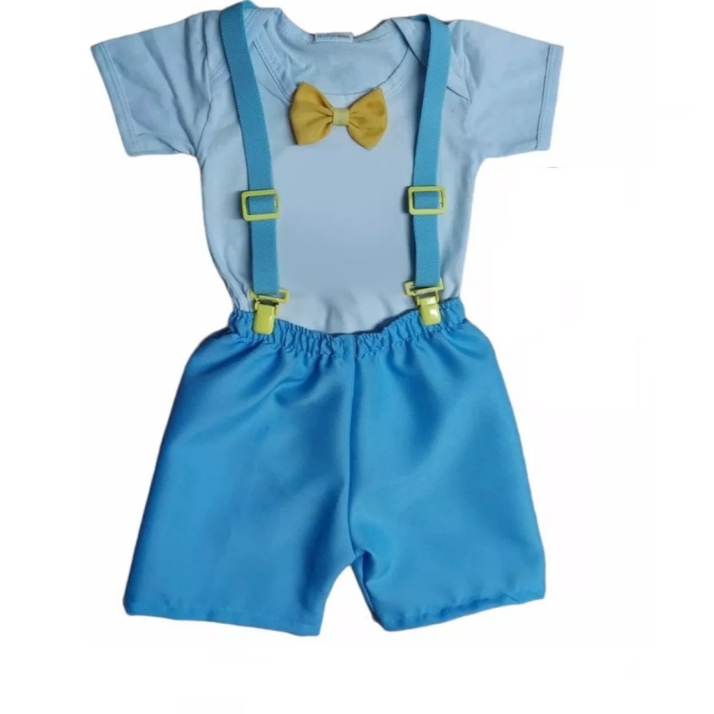 Conjunto 3 Peças Infantil Menino Para Bebê Festa Tema Mickey Baby - 1 ano Body, Short e Suspensório