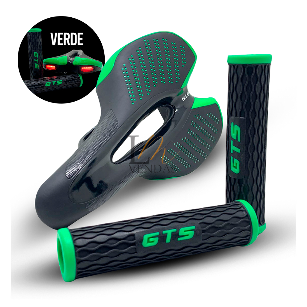 Selim E Manopla GTS Banco Bicicleta Bike Com Lanterna LED Sinalizador 6 Modos Recarregável  + Manopla Emborrachada Confortável