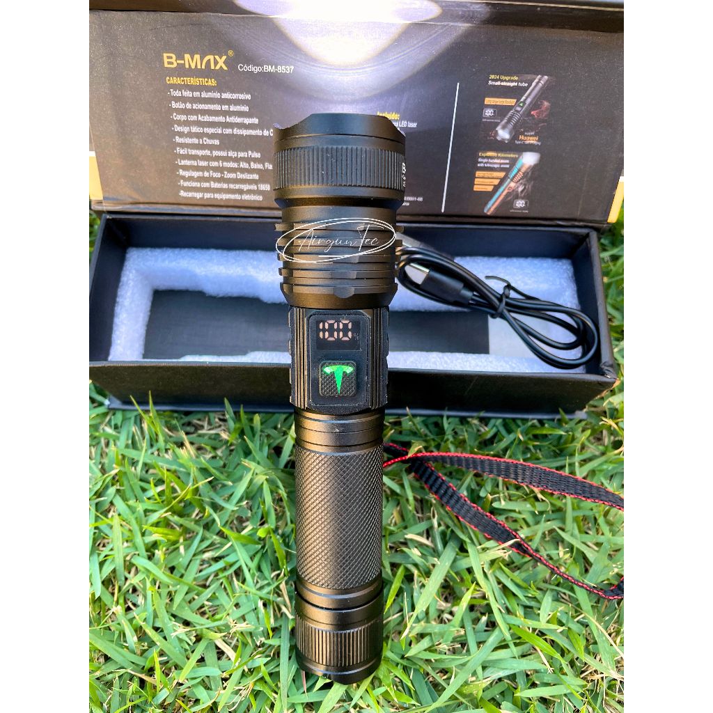 Lanterna Laser SUPER POTENTE 2km Recarregável B-max Caça javali Sitio Edc Fazenda