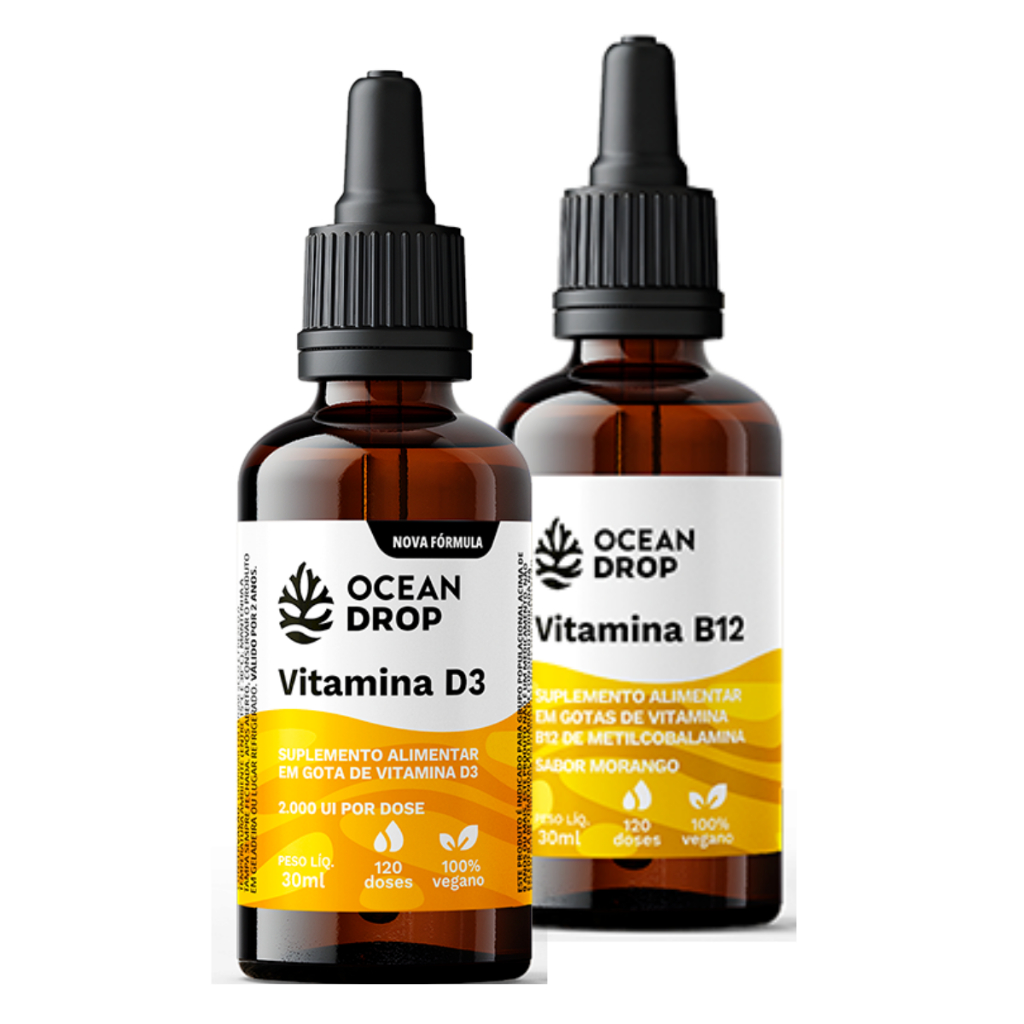 Vitamina D3 Gotas (120 Gotas)  + Vitamina B12 Gotas (120 Gotas) Metilcobalamina e Colecalciferol Ocean Drop