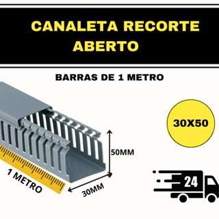 Canaleta Recorte Aberto Cinza 30x50mm Barra 1m - Enerbrass em Oferta na Shopee