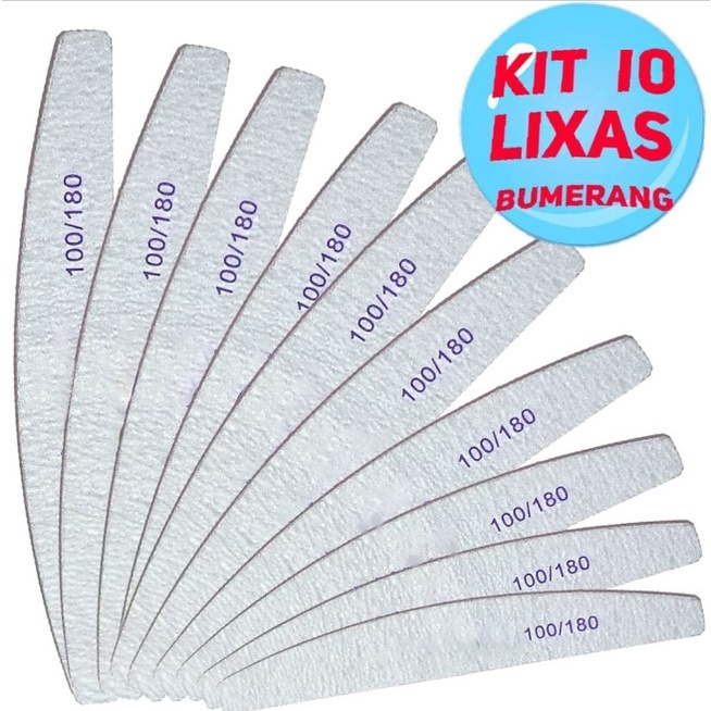 Kit 10 Lixas  Bumerangue Meia Lua Unha Porcelana Lavável