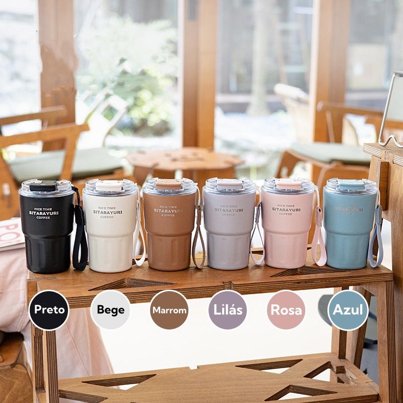 Copo térmico de café a vácuo de aço inoxidável 290ml/360ml/600 com canudo e alça em Oferta na Shopee