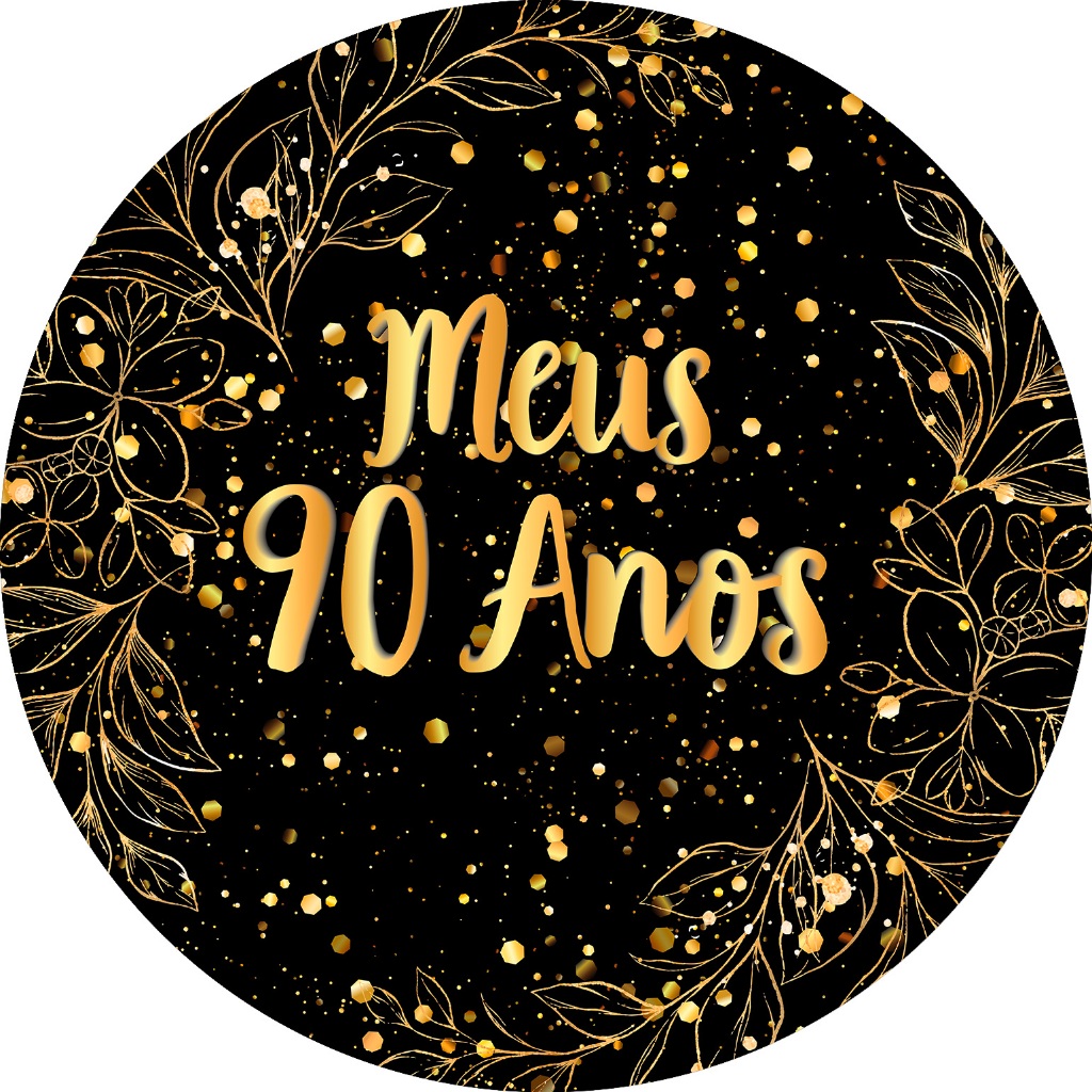 Painel De Festa Redondo Em Tecido - Efeito Brilhos 90 Anos Dourado 133