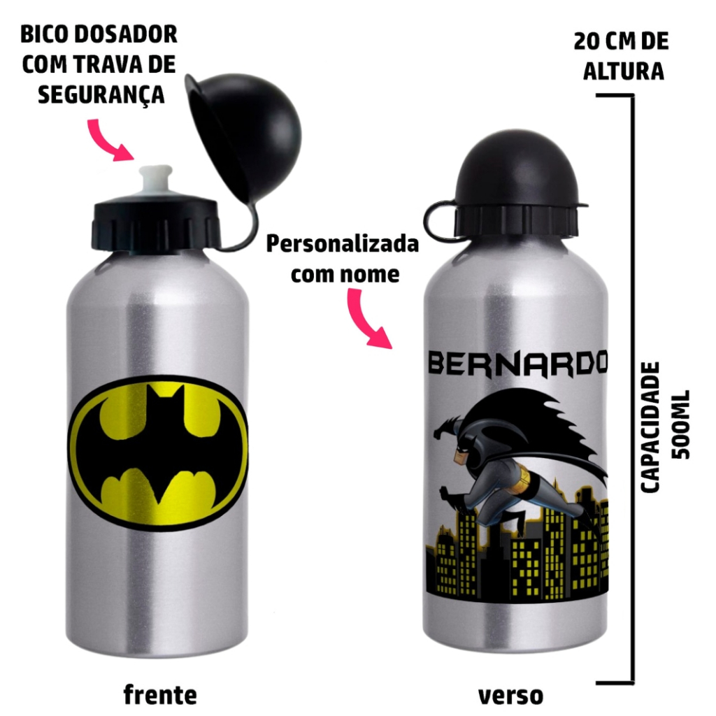 Garrafa Squeeze de alumínio Batman - Personalizada com nome em Oferta na Shopee