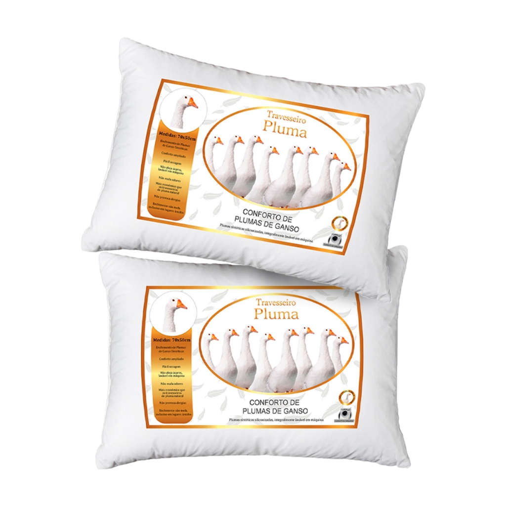 Travesseiro Penas e Plumas de Ganso Para Cama Confortável 70x50cm Macio