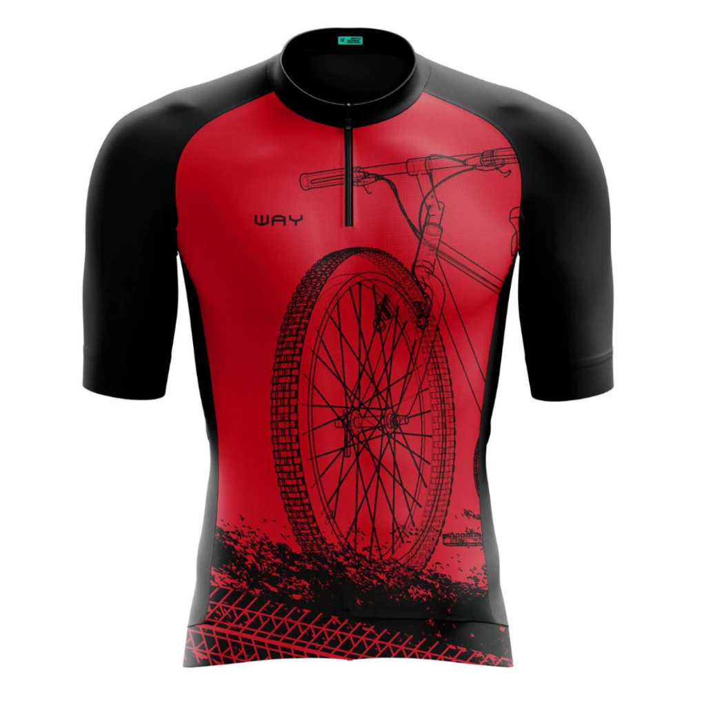 Camisa Ciclismo Camiseta Manga Curta Masculina Bike Roda Vermelha Pedal Mtb