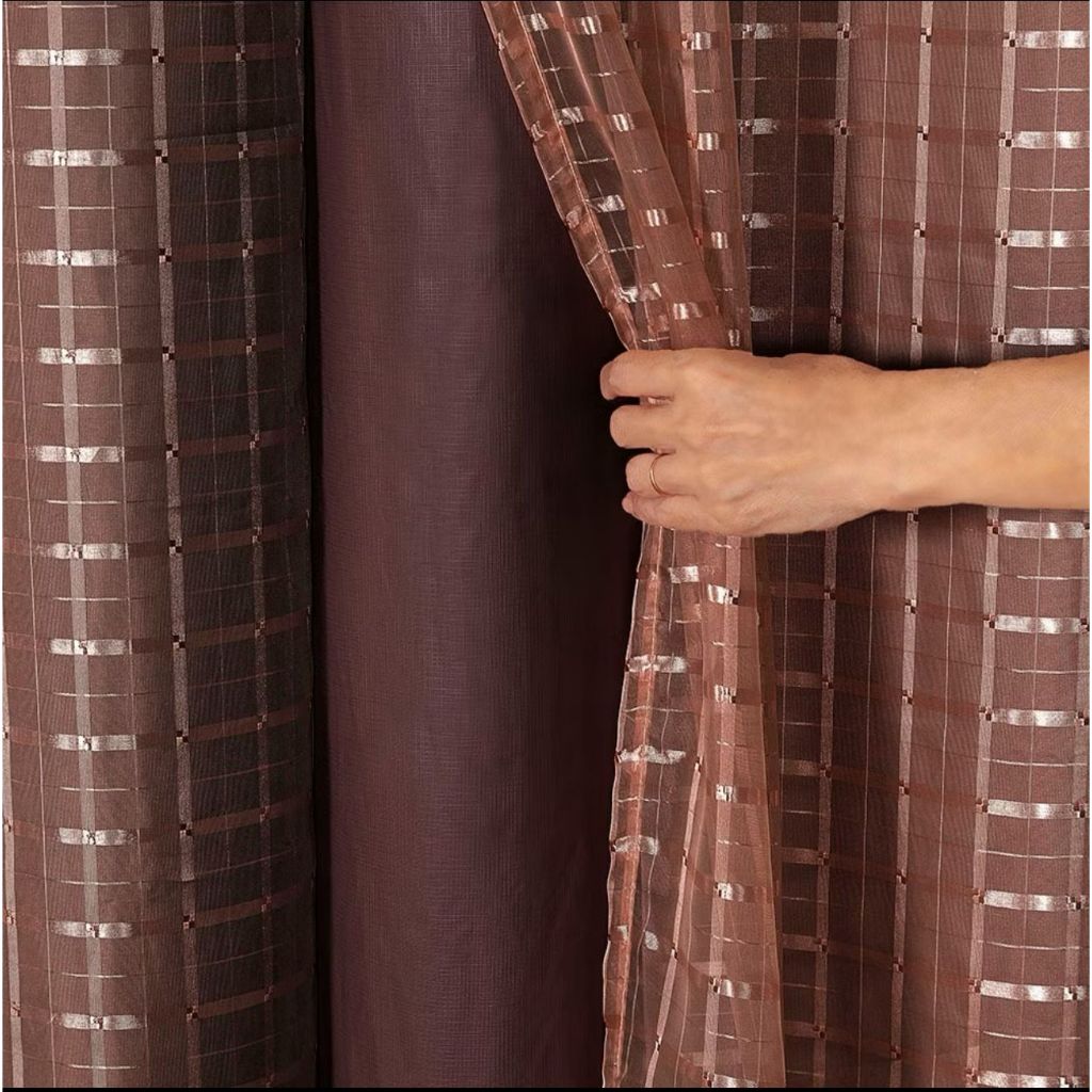 Cortina Voil Xadrez Ou Lisa 6,00x2,70 C/forro Microfibra Para Varão - Promoção em Oferta na Shopee