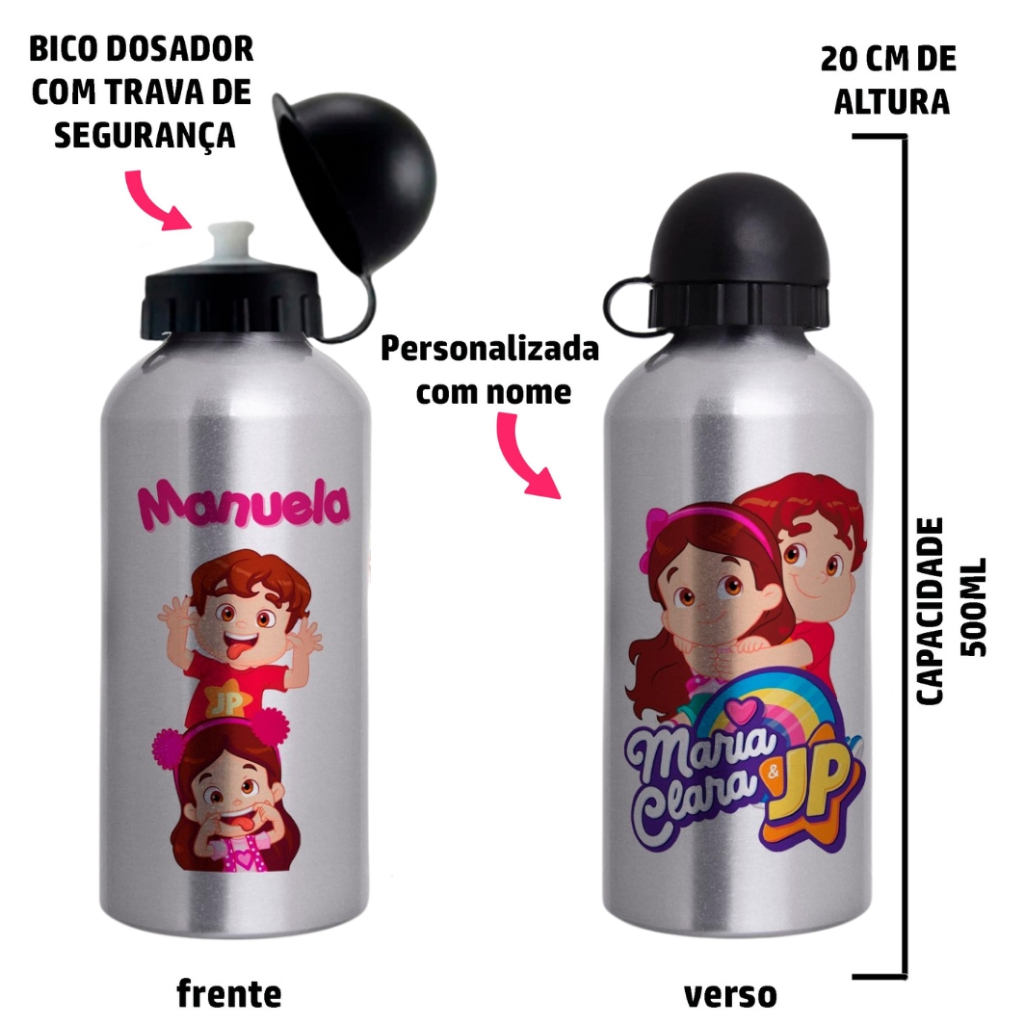 Garrafa Squeeze de alumínio Maria Clara e JP - Personalizada com nome em Oferta na Shopee