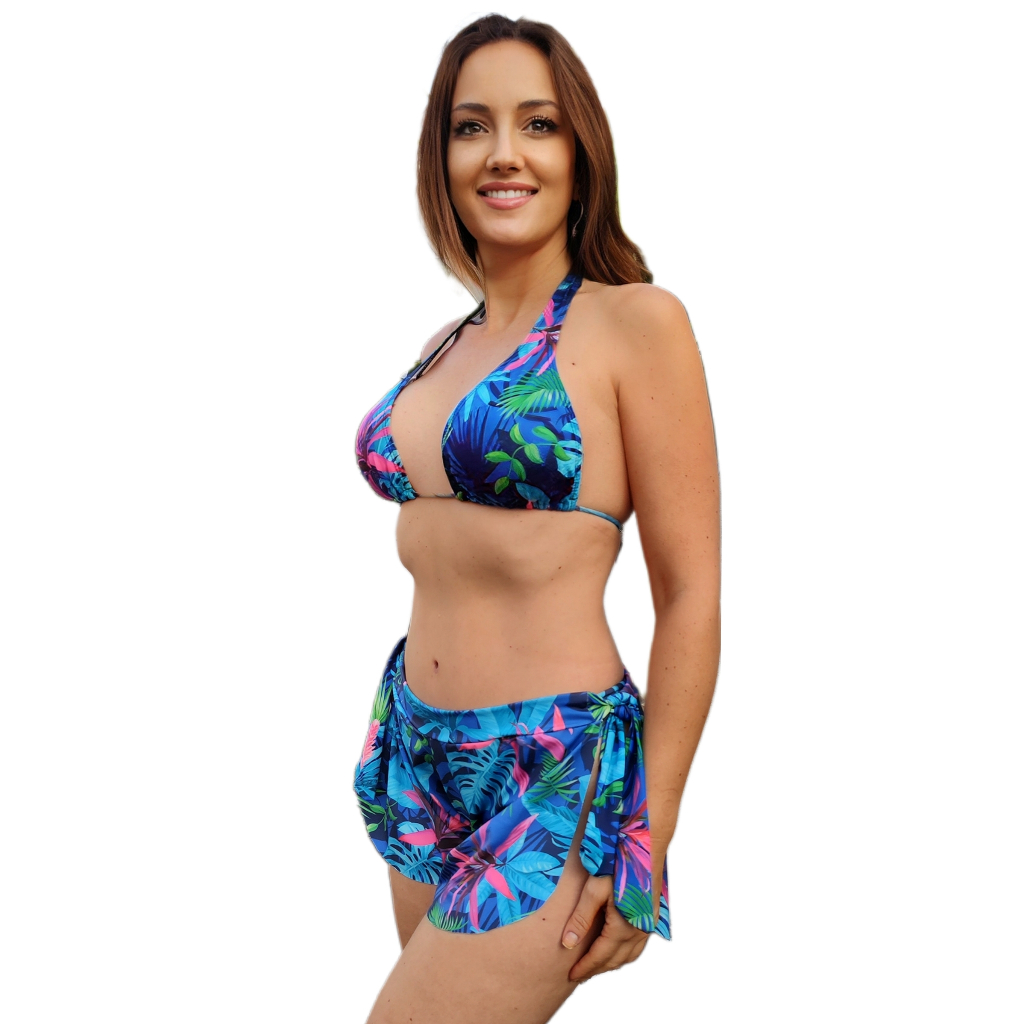 Promoção Kit Biquíni Calcinha Borboleta, Top Cortinão e Saída de Praia Shorts