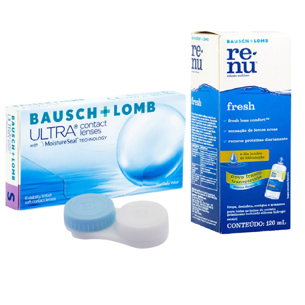 Lentes de Contato Ultra Contact Lenses Incolor Mensal Com Grau + Estojo e Renu 120ml - Bausch + Lomb