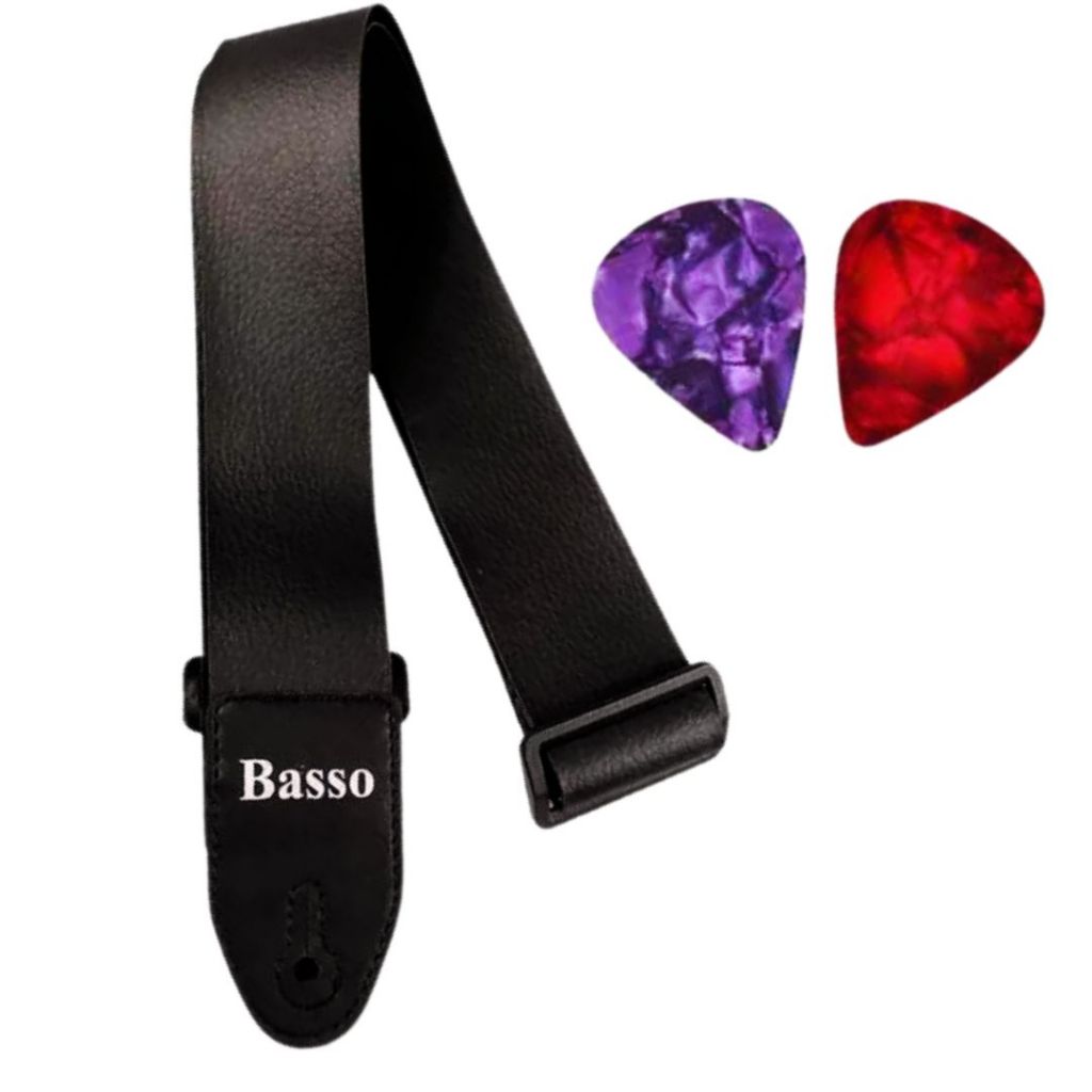 Imagem Correia Talabarte Violão Baixo Guitarra Viola Basso Ny01e 2 Palhetas