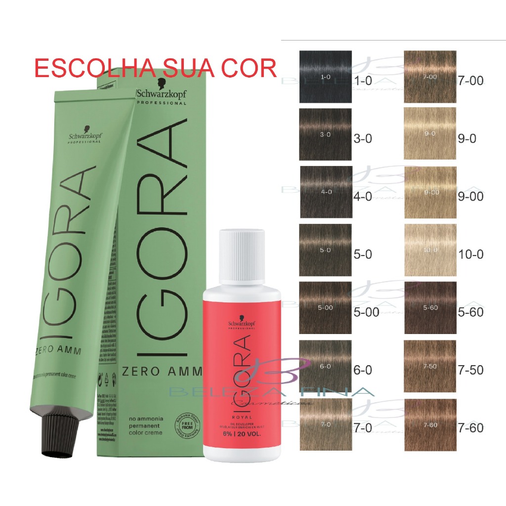 Kit Coloração Igora Zero Amônia 60g + ox 60ml - substituta da Essensity - Escolha a sua cor