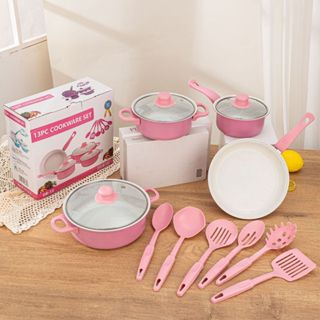 Jogo De Panelas Antiaderente kit 13 Conjunto Peças Teflon Várias Cores em Oferta na Shopee