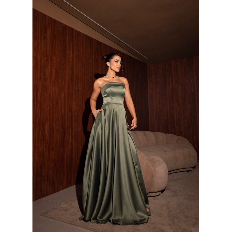 Vestido longo tomara que caia fenda madinha casamento convidada formatura baile Manuela