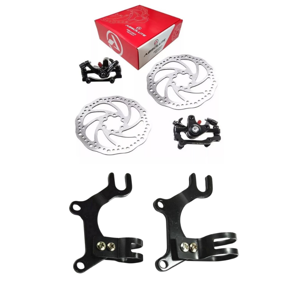 Kit De Bike Freio Disco Mecânico Absolute + Adaptador Suporte Freio A Disco
