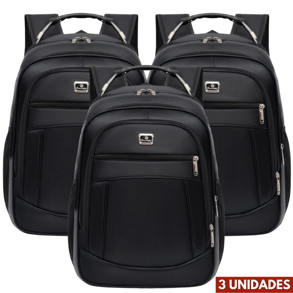 Kit 3 Mochilas Mala Reforçada Notebook Impermeável Escolar Trabalho Resistente em Oferta na Shopee