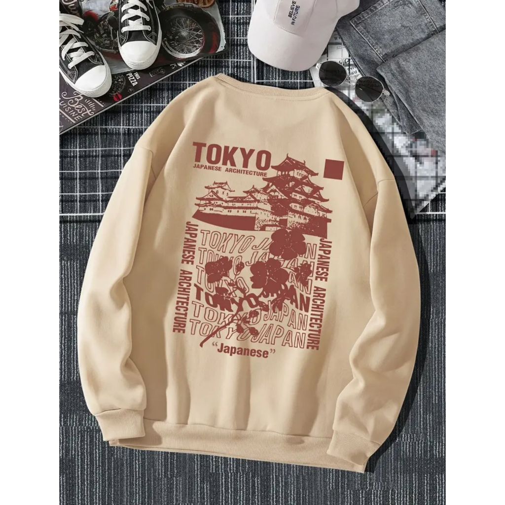 Moletom Careca Tokyo Japanese Architecture Gola Redonda Casaco Flanelado Unissex Frio Algodão Blusa